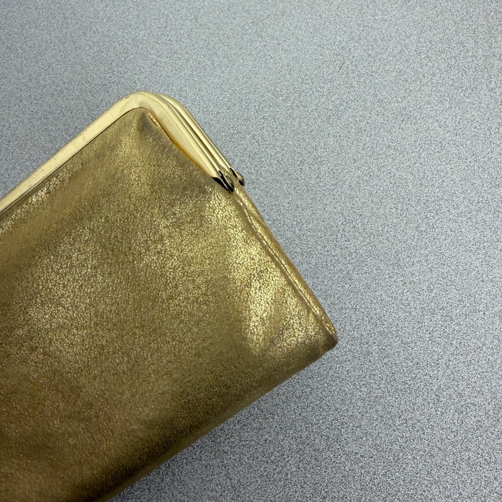 Hobo Wallet Womens OS Gold Lauren Clutch Metallic Leather Kiss Lock - Picture 3 of 13